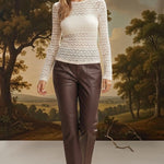 Ivory floral lace knit top by Forte featuring delicate lace details and a comfortable knit fabric, perfect for casual or dressy wear.