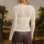 Ivory floral lace knit top by Forte featuring delicate lace details and a soft, fitted knit fabric.