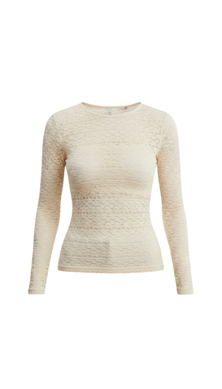 Ivory floral lace knit top by Forte, featuring delicate lace details and a soft, comfortable fabric perfect for casual wear.