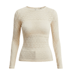 Ivory floral lace knit top by Forte, featuring delicate lace details and a soft, comfortable fabric perfect for casual wear.