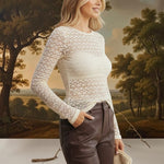 Ivory floral lace knit top by Forte, featuring delicate lace details and a soft knit fabric, perfect for stylish casual wear.