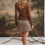 Mocha floral lace knit top by Forte featuring delicate lace details and a soft, textured knit fabric.