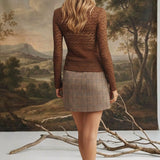 Mocha floral lace knit top by Forte featuring delicate lace details and a soft, textured knit fabric.