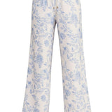 Allie Rose floral linen wide-leg pants featuring a vibrant floral pattern and relaxed fit for casual and summer wear.