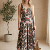 Charcoal floral panel midi dress by Forte, showcasing a fitted waist, soft fabric, and elegant floral pattern.