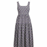 Floral print square neck midi dress from Doe and Rae featuring a flowing rayon and nylon fabric.