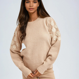 Floral Embroidery Bubble Sleeve Sweater