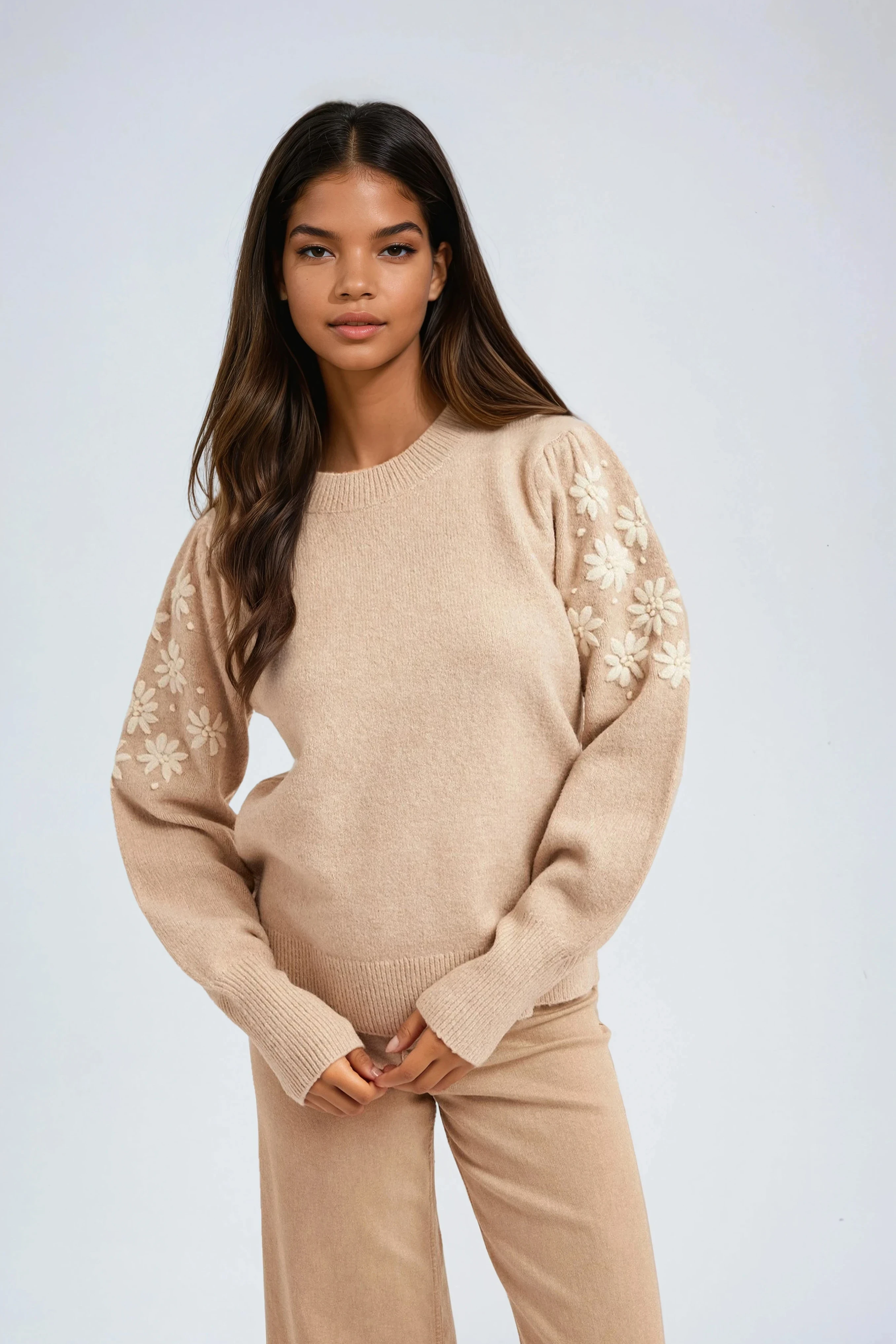 Floral Embroidery Bubble Sleeve Sweater