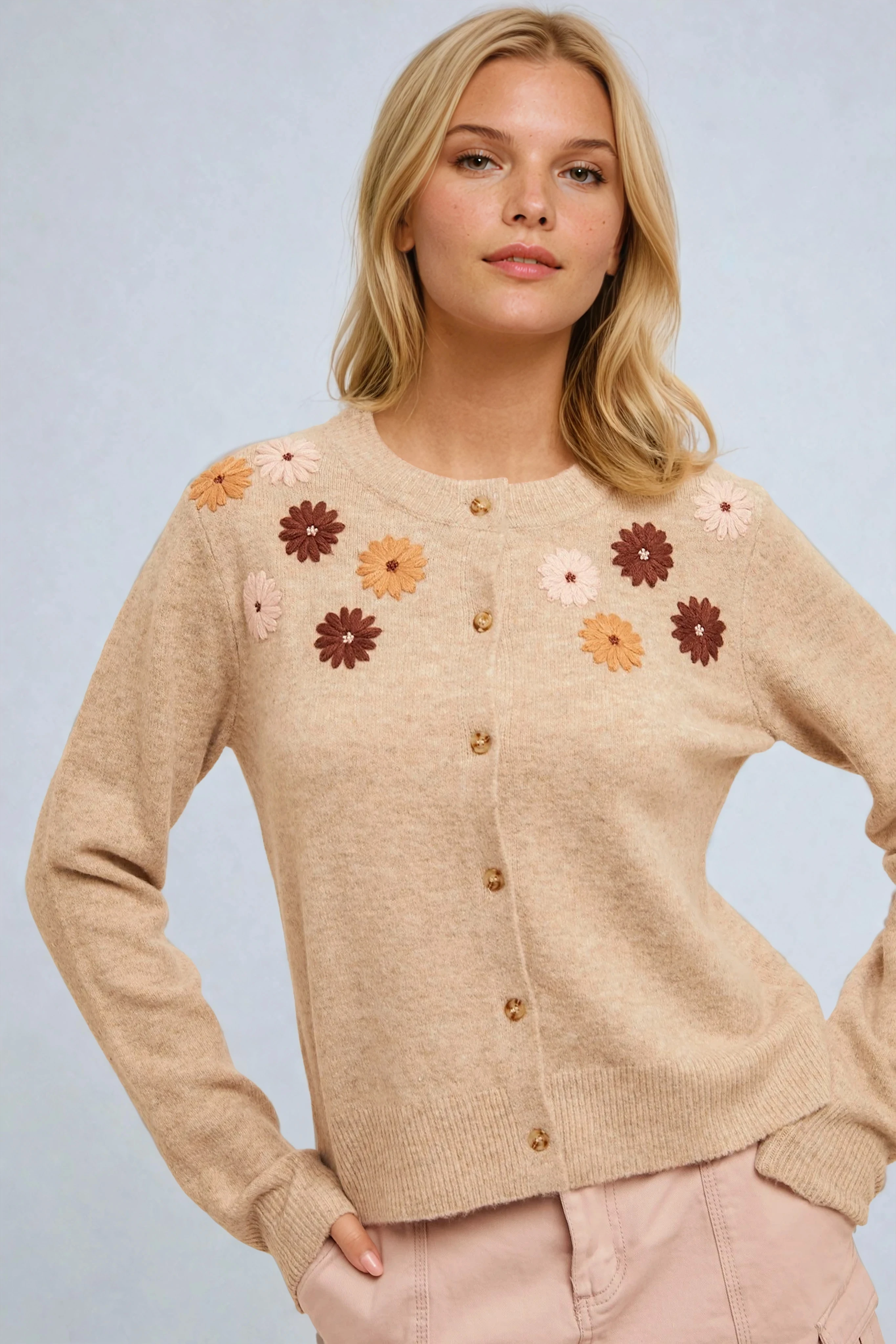 Flower Embroidery Button Down Cardigan