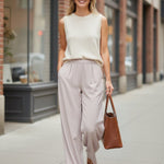 Be Cool grey flowy Tencel wide-leg pants, stylish bottoms with a relaxed fit and soft fabric, perfect for casual wear.