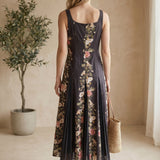 Forte floral panel midi dress made of cotton with pleated design, showcasing a flowy, elegant dress style.