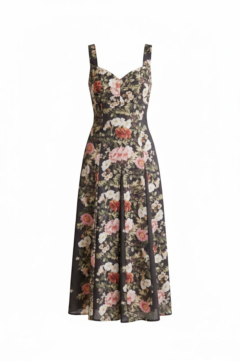Light blue floral panel midi dress by Forte featuring cotton fabric, pleated design, and a flowy, elegant silhouette.