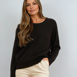 Solid Crewneck Front Seam Knit Sweater Black