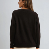 Solid Crewneck Front Seam Knit Sweater Black