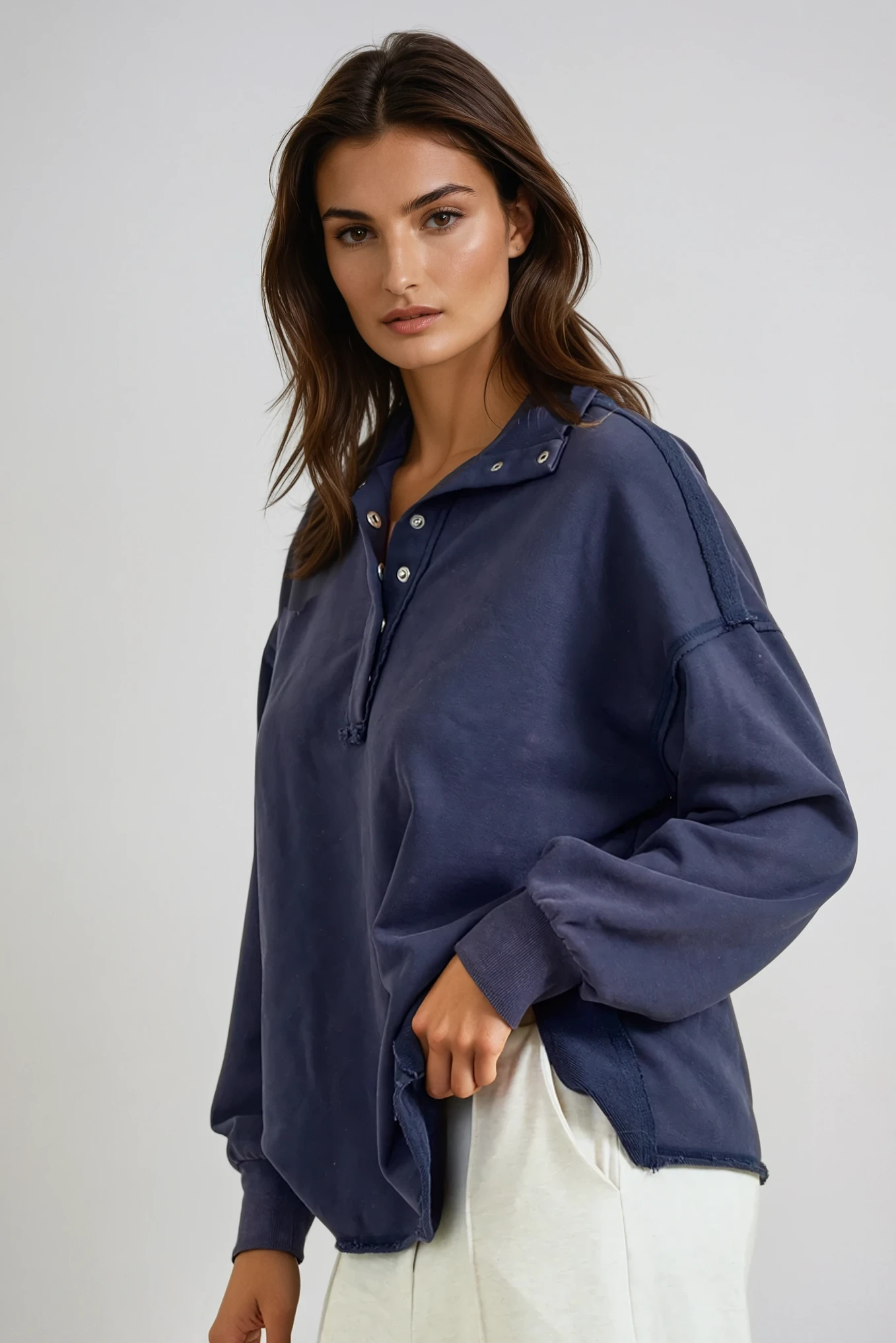 Funnel Neck Half Button Sweatshirt