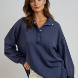 Funnel Neck Half Button Sweatshirt