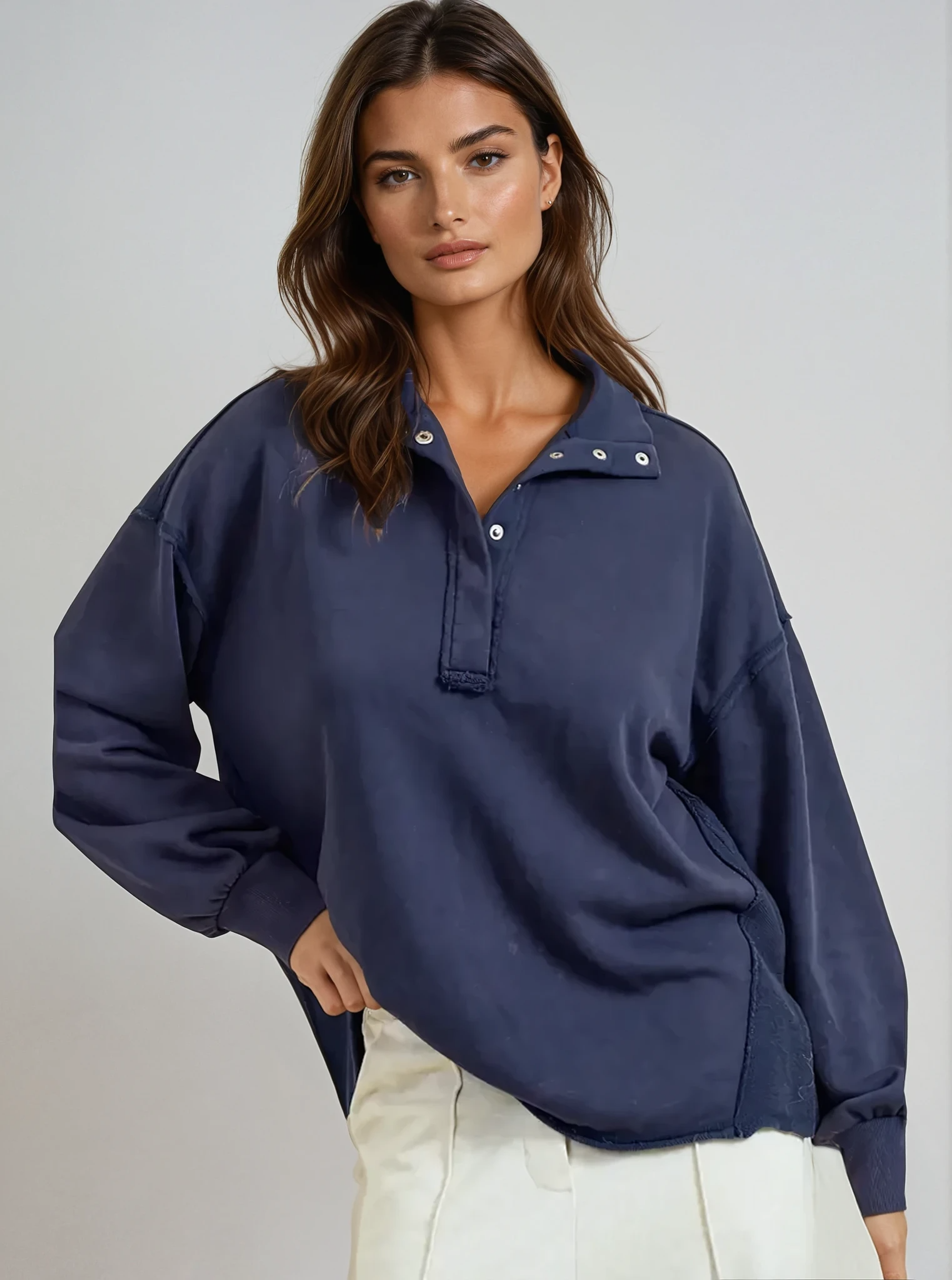 Funnel Neck Half Button Sweatshirt