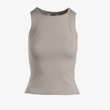 Graced Agnes knit tank top in light beige, featuring traveling rib trim and a flattering, effortless fit. Made from EcoViscose blend.