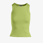graced Agnes knit tank top in lime green, featuring traveling rib trim and a smooth EcoViscose blend fabric.