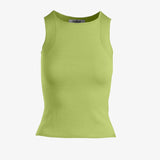 graced Agnes knit tank top in lime green, featuring traveling rib trim and a smooth EcoViscose blend fabric.