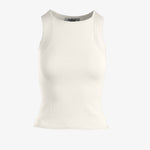 graced Agnes Knit Tank in off-white, made from EcoViscose blend with traveling rib trim detail.