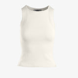 graced Agnes Knit Tank in off-white, made from EcoViscose blend with traveling rib trim detail.