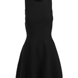 graced black sleeveless Anna Flare Dress in EcoViscose knit with a U-neckline and tennis-inspired flared skirt.