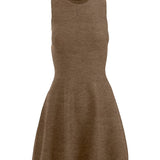 graced Anna Flare Dress in brown EcoViscose knit with a sleeveless U-neckline and a tennis-inspired flared skirt.