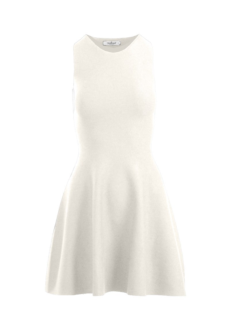 graced Anna Flare Dress in snowy white EcoViscose with a sleeveless U-neckline and a tennis-inspired flared skirt.