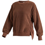 graced The Ashley oversized chocolate brown brushed fleece top with long sleeves and side slit hem detail