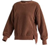 graced The Ashley oversized chocolate brown brushed fleece top with long sleeves and side slit hem detail