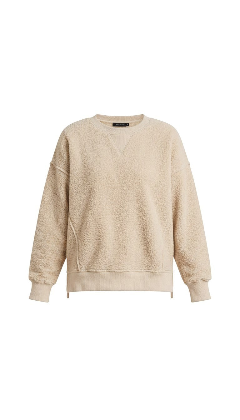 graced The Ashley oversized cream fleece top with a relaxed fit, crew neck, and soft brushed texture.