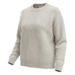 graced beige pullover sweater with delicate tonal floral embroidery and a classic crew neckline