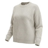 graced beige pullover sweater with delicate tonal floral embroidery and a classic crew neckline