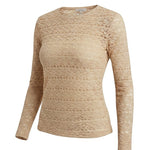Beige floral lace knit top by Forte featuring delicate lace details and a fitted knit design, perfect for casual or dressy occasions.