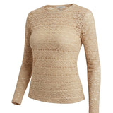 Beige floral lace knit top by Forte featuring delicate lace details and a fitted knit design, perfect for casual or dressy occasions.