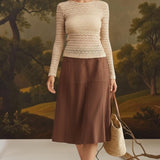 Beige floral lace knit top by Forte, featuring intricate lace details and a stylish knit design for women.