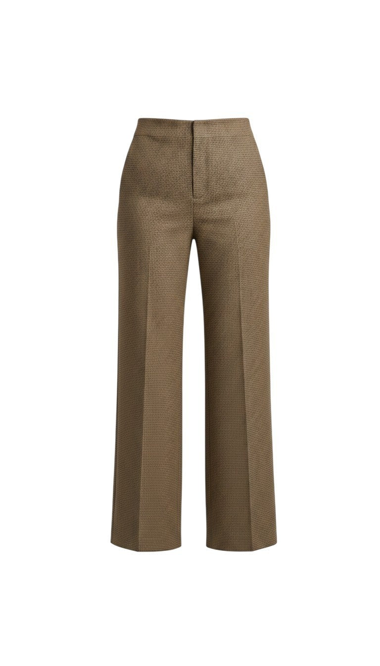 graced brown houndstooth knit straight leg trousers with a polished tailored silhouette