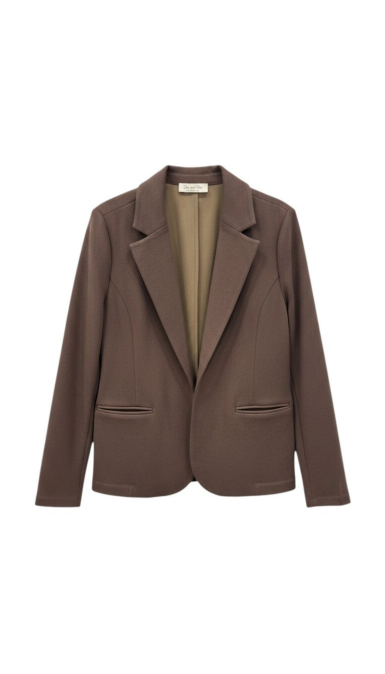 graced brown knit blazer jacket with a notched lapel and textured fabric for a polished office look