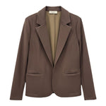 graced brown knit blazer jacket with a notched lapel and textured fabric for a polished office look
