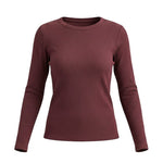 graced Basic Baby long sleeve top in deep burgundy ribbed knit fabric with a fitted crew neck silhouette