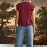 In February burgundy knit crew neck sweater vest, casual tops for men or women, featuring a classic sleeveless design.