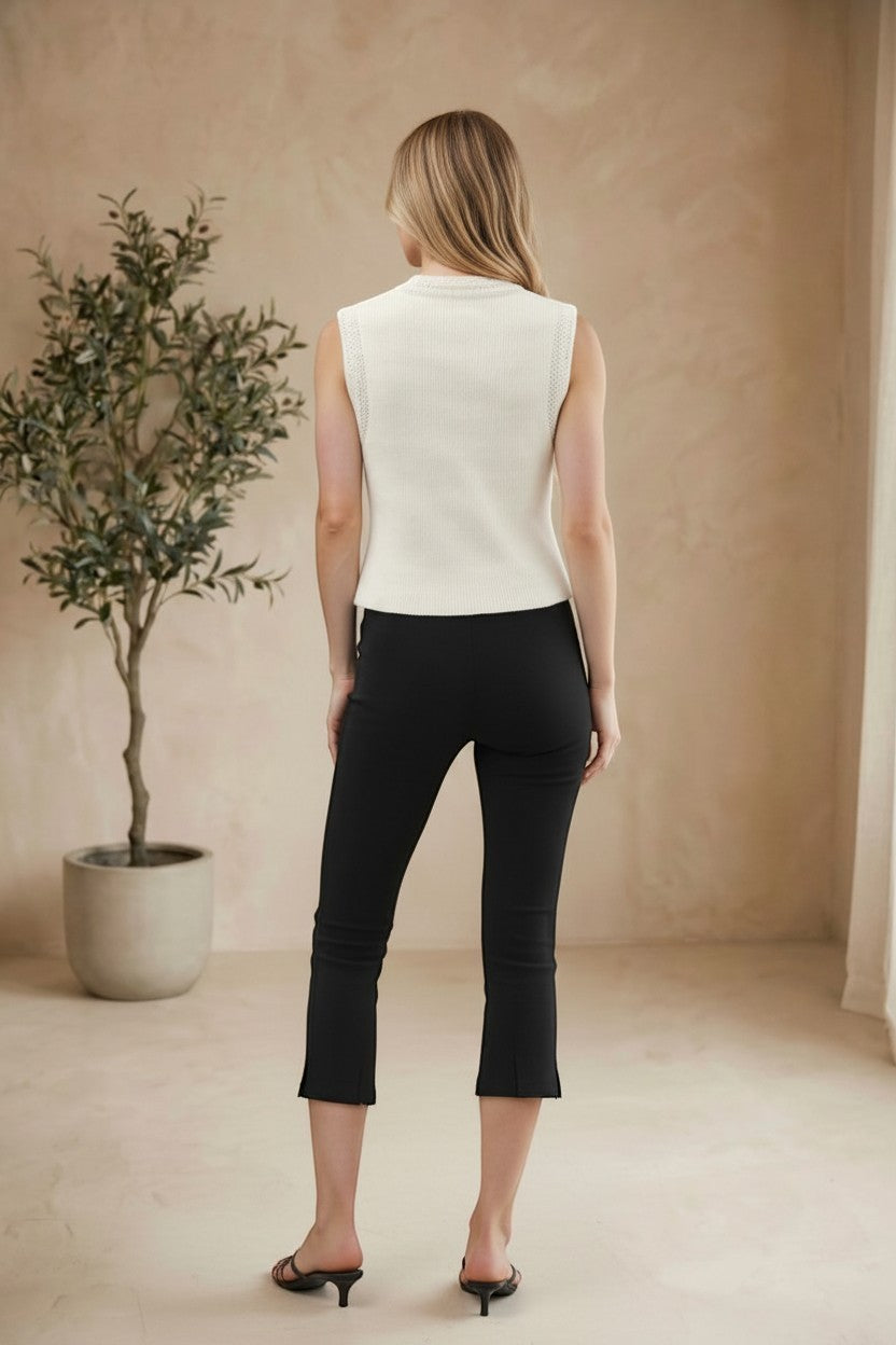 Back view of Be Cool knit button-up sweater vest, featuring a classic design and ribbed detailing on a casual tops- knit style.