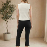Back view of Be Cool knit button-up sweater vest, featuring a classic design and ribbed detailing on a casual tops- knit style.