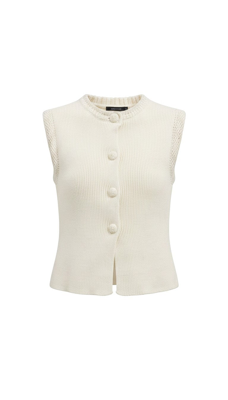 Cream Be Cool button-up sweater vest, knit top with a classic collar and button details, shown on a neutral background.