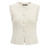 Cream Be Cool button-up sweater vest, knit top with a classic collar and button details, shown on a neutral background.