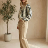 Navy chunky knit striped cardigan from Miou Muse, featuring cozy textured fabric and a relaxed fit, ideal for casual wear.