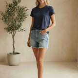 Navy blue Be Cool Cotton Slub Tee, a casual basic top with textured fabric, displayed flat on a neutral background.