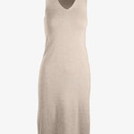 graced beige 100% cotton sleeveless V-neck midi dress with 1x1 links hem detail
