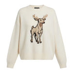 Cream Wishlist Deer Graphic Sweater with a stylish deer illustration, cozy knit top for casual wear.